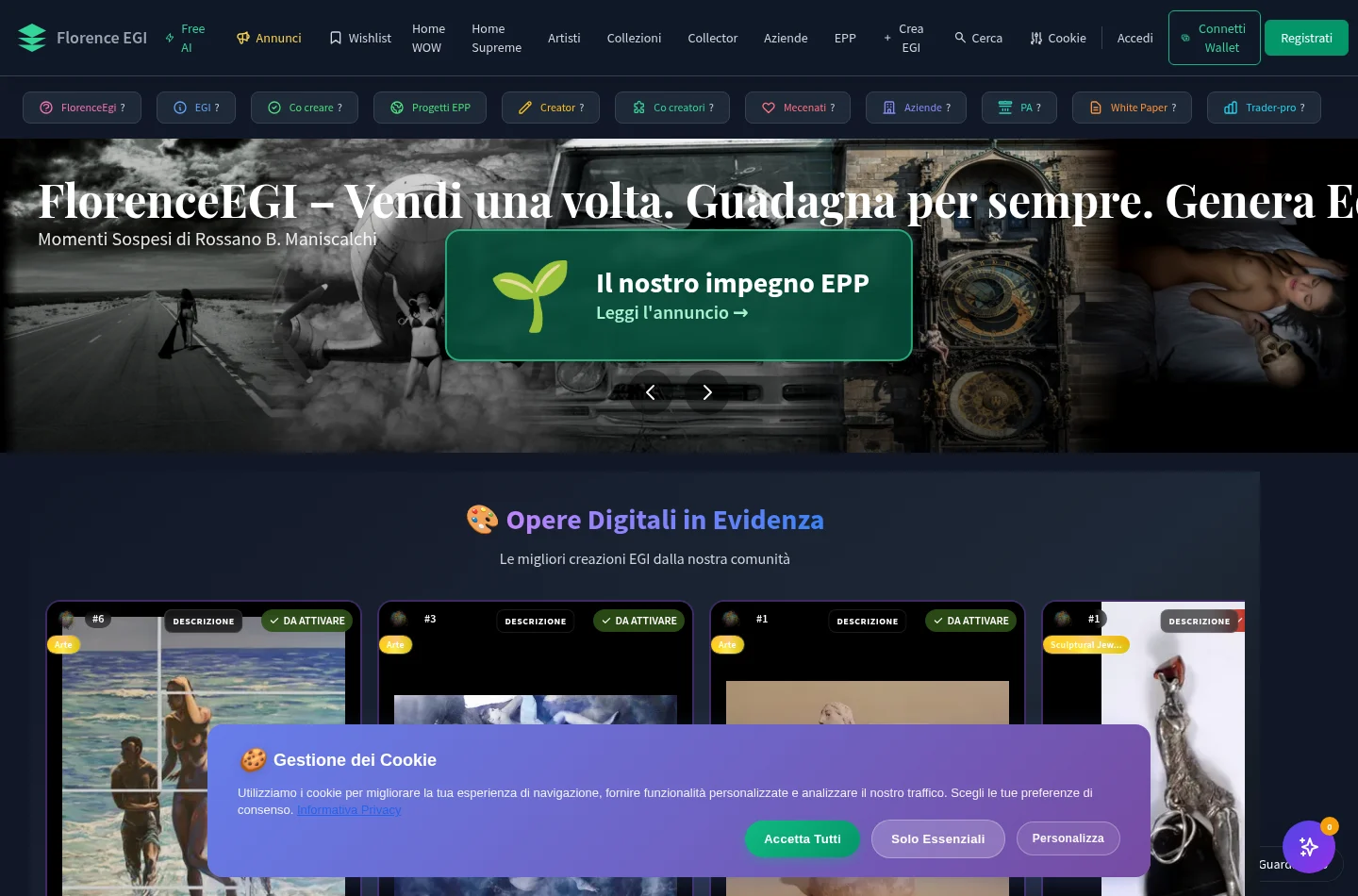 Pagina del sito Artbyflorence con opere e identità visiva.